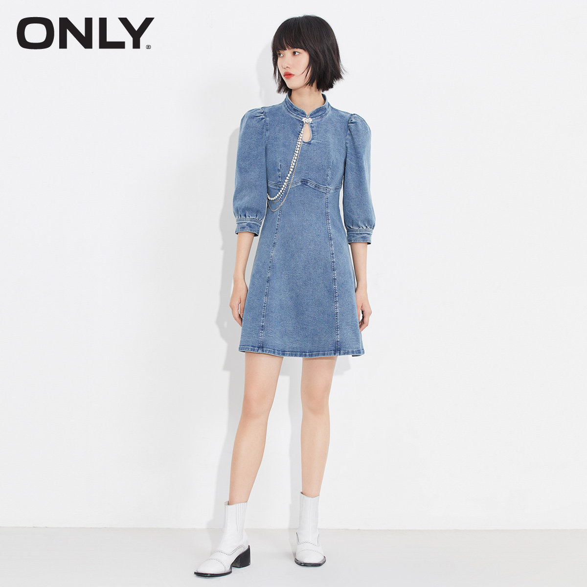 only奥莱春季a字显瘦领口连衣裙 ONLYoutlets店连衣裙