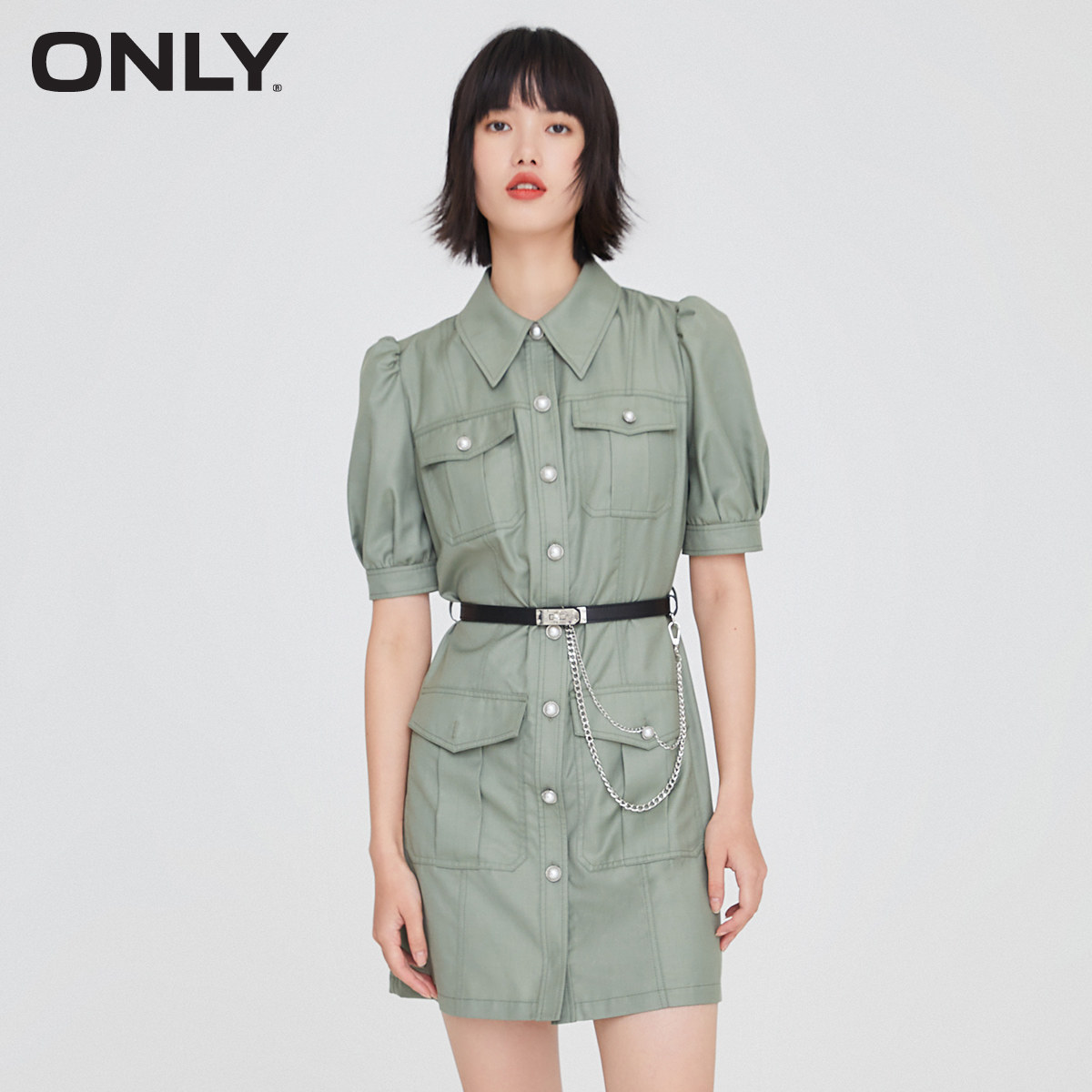 only奥莱春季收腰短款小众大衬衫 ONLYoutlets店连衣裙