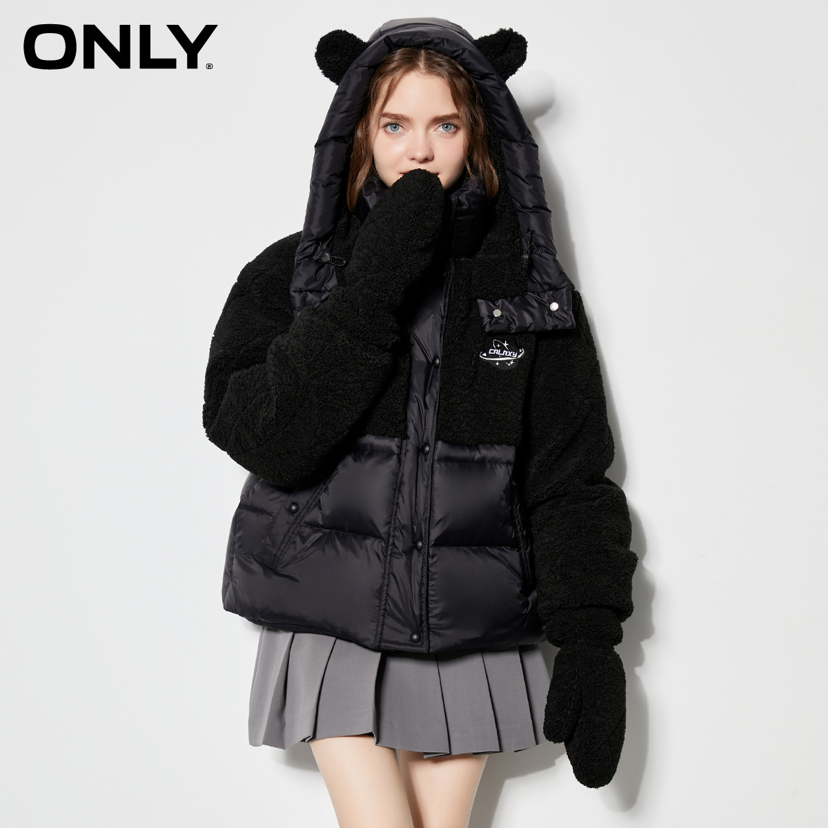 only奥莱冬季新款90毛绒拼接白鸭绒 ONLYoutlets店羽绒服