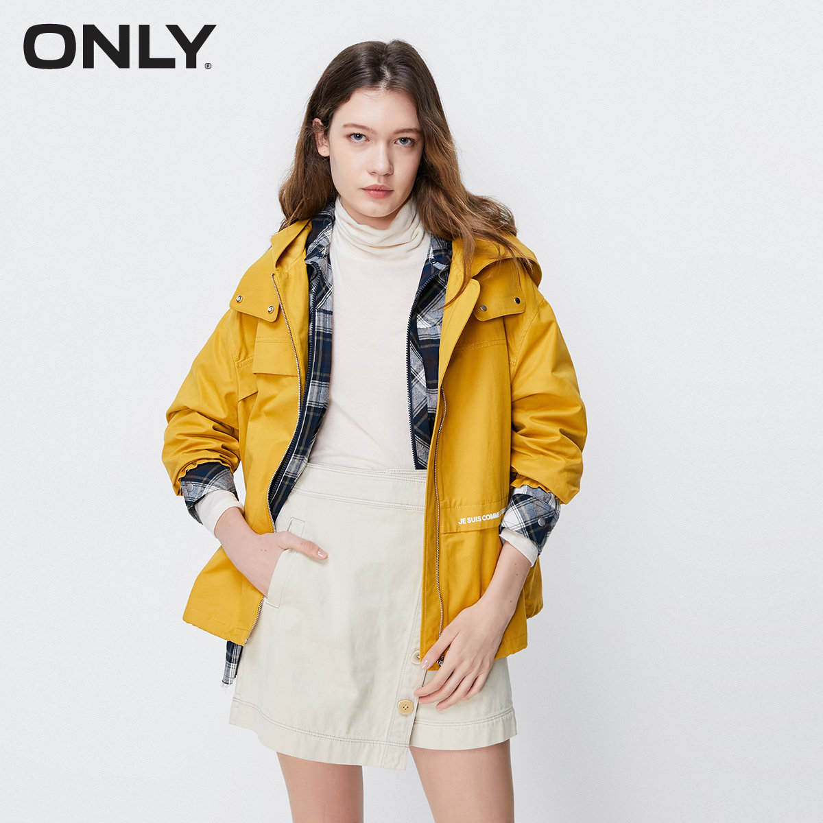 only奥莱清仓秋季新款宽松连帽风衣 ONLYoutlets店风衣