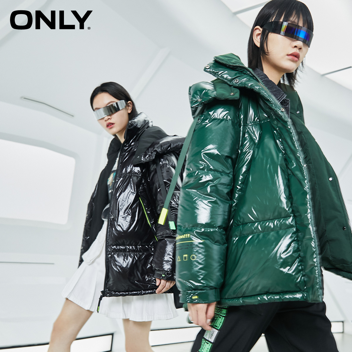 only奥莱秋季亮面拼接抽绳羽绒服 ONLYoutlets店羽绒服