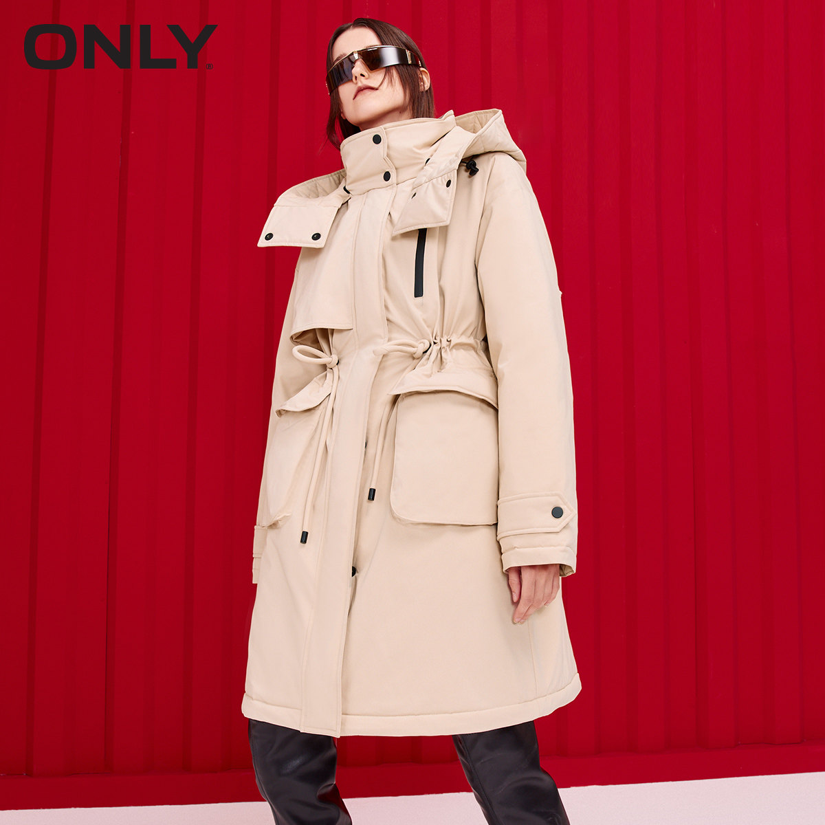 only奥莱冬季新款90收腰连帽白鸭绒 ONLYoutlets店羽绒服
