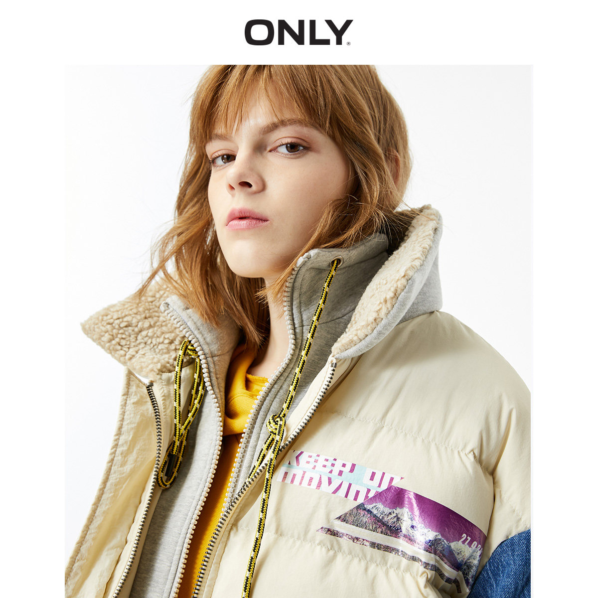 only奥莱秋季新款假两件拼接羽绒服 ONLYoutlets店羽绒服