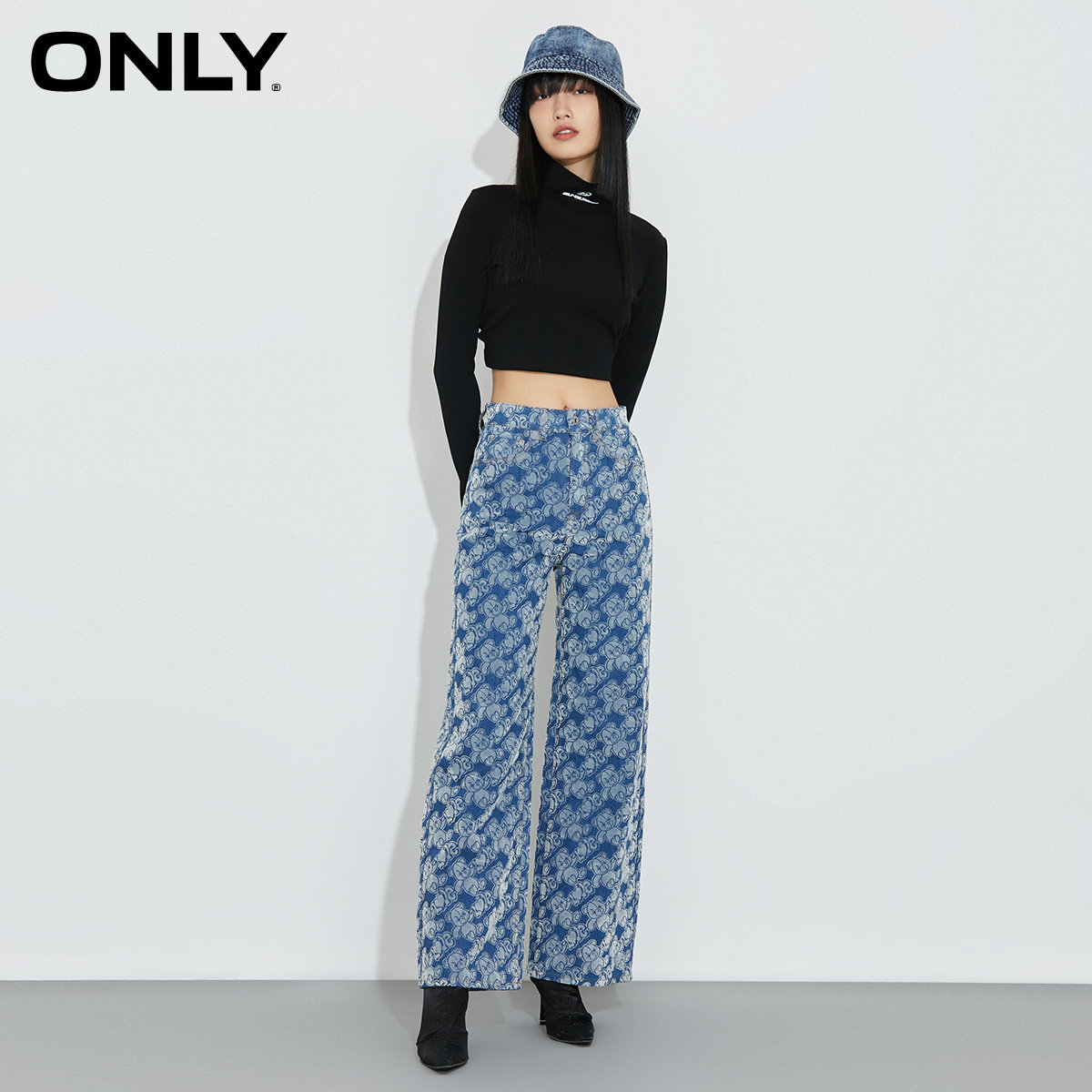 only奥莱春季新款设计感植绒牛仔裤 ONLYoutlets店牛仔裤
