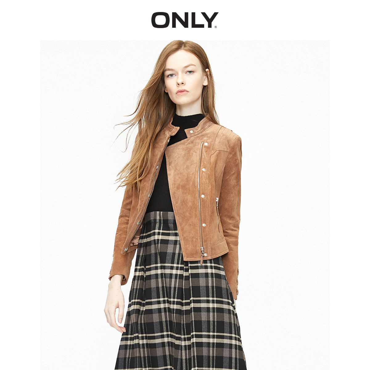 only奥莱短款修身显瘦绒面皮衣夹克 ONLYoutlets店皮衣