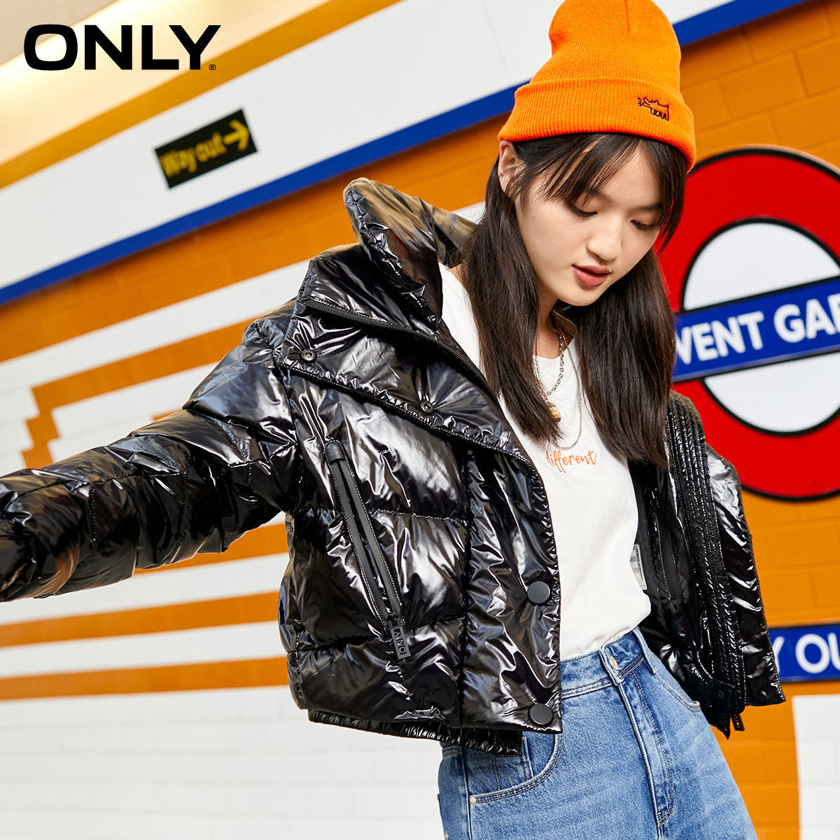 only冬季新款个性材质短款羽绒服 ONLYoutlets店羽绒服
