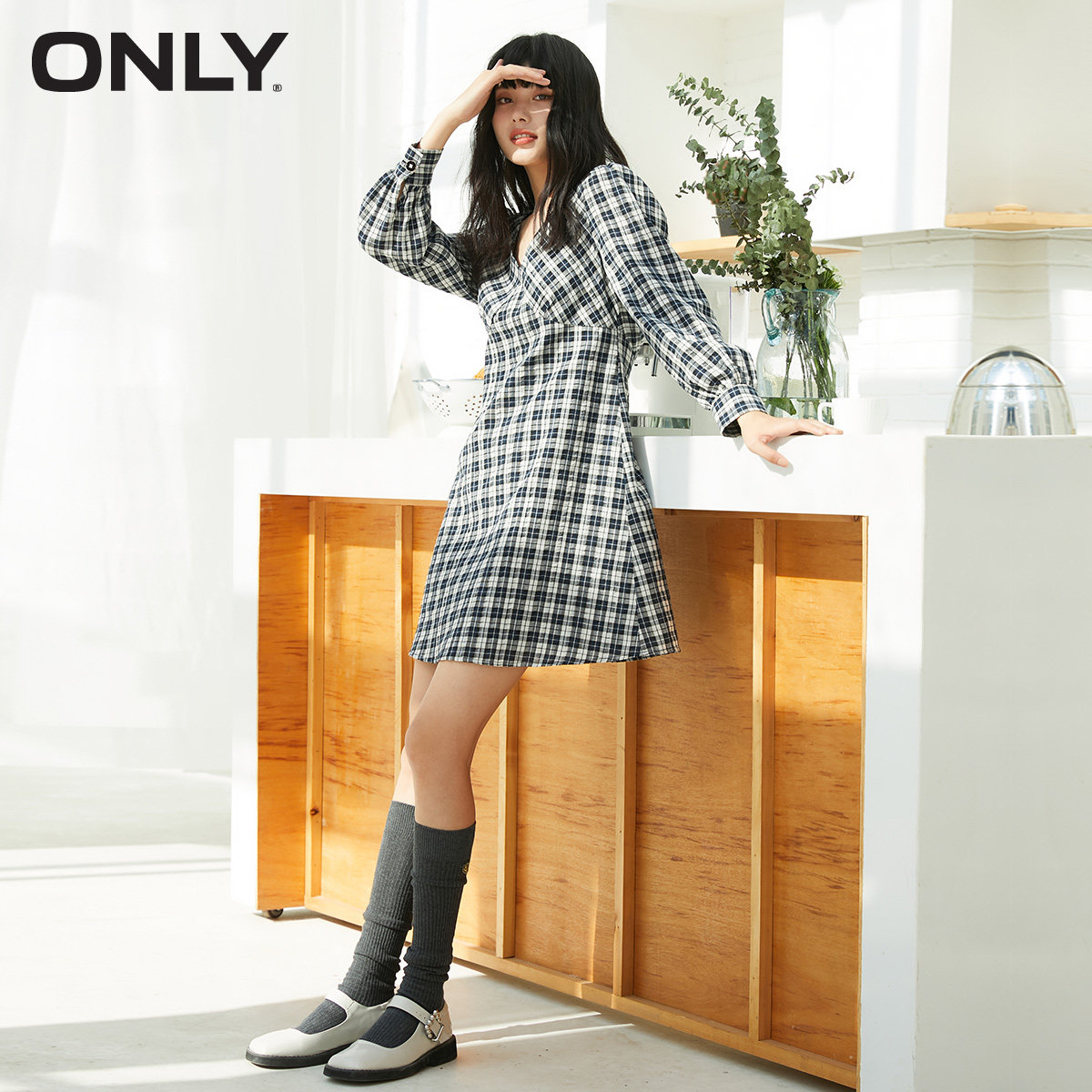 only2021冬季新款a字收腰连衣裙 ONLYoutlets店连衣裙