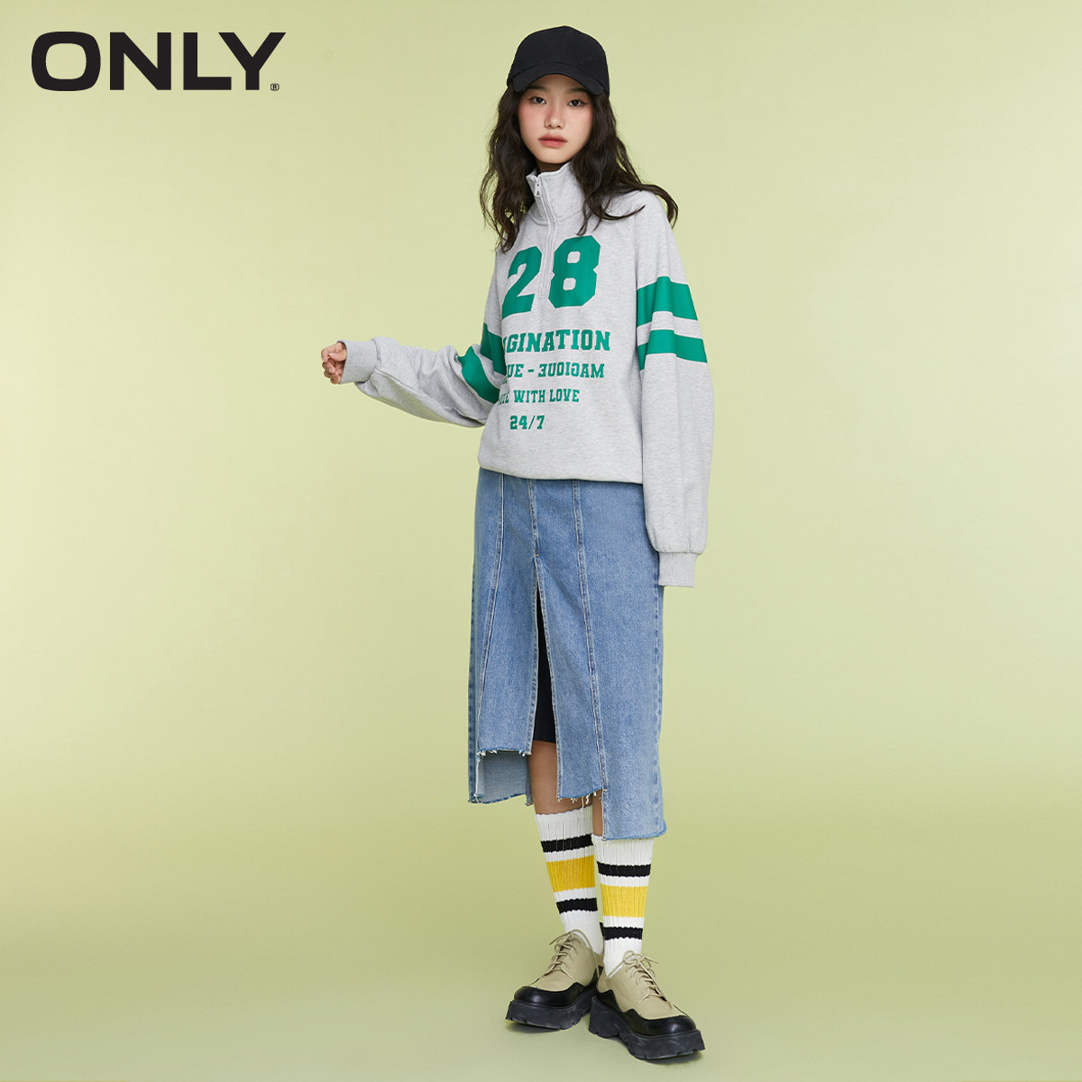 only2022春季新款休闲宽松立领卫衣 ONLYoutlets店卫衣/绒衫