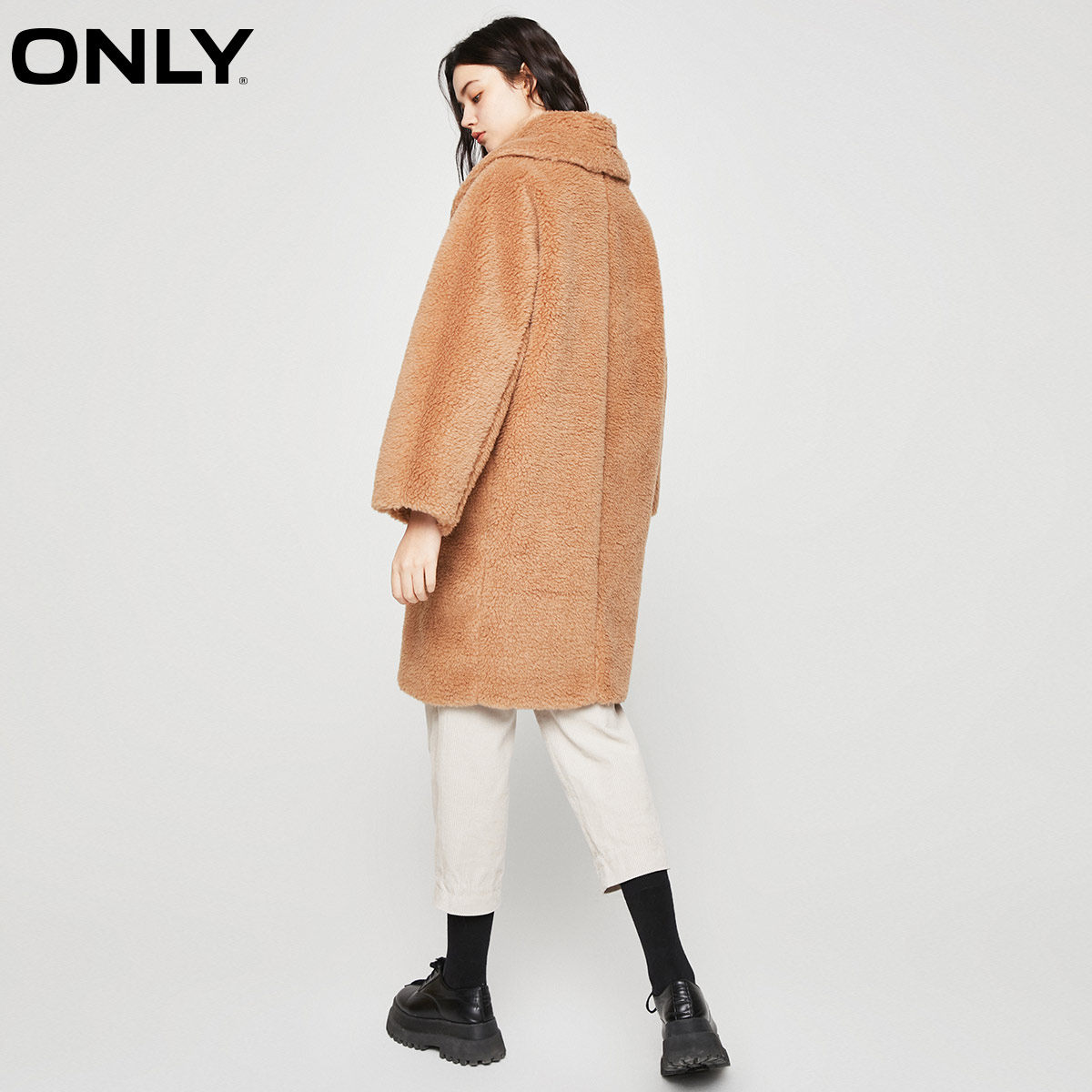 only奥莱秋季韩版纯色中长款大衣 ONLYoutlets店棉衣/棉服