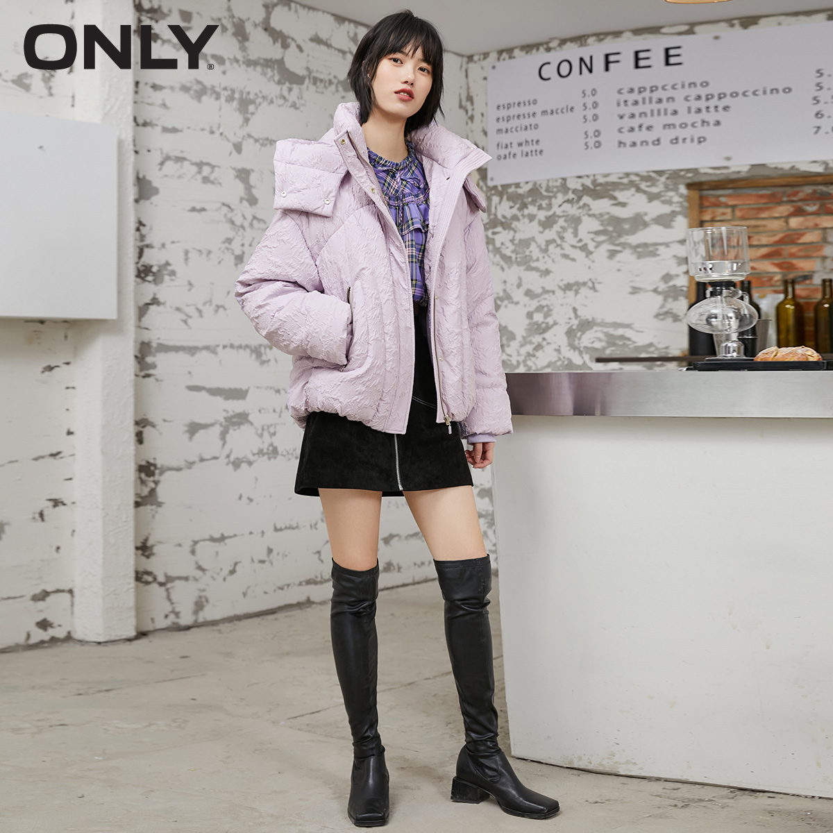 only奥莱春季90绒高领连帽羽绒服 ONLYoutlets店羽绒服