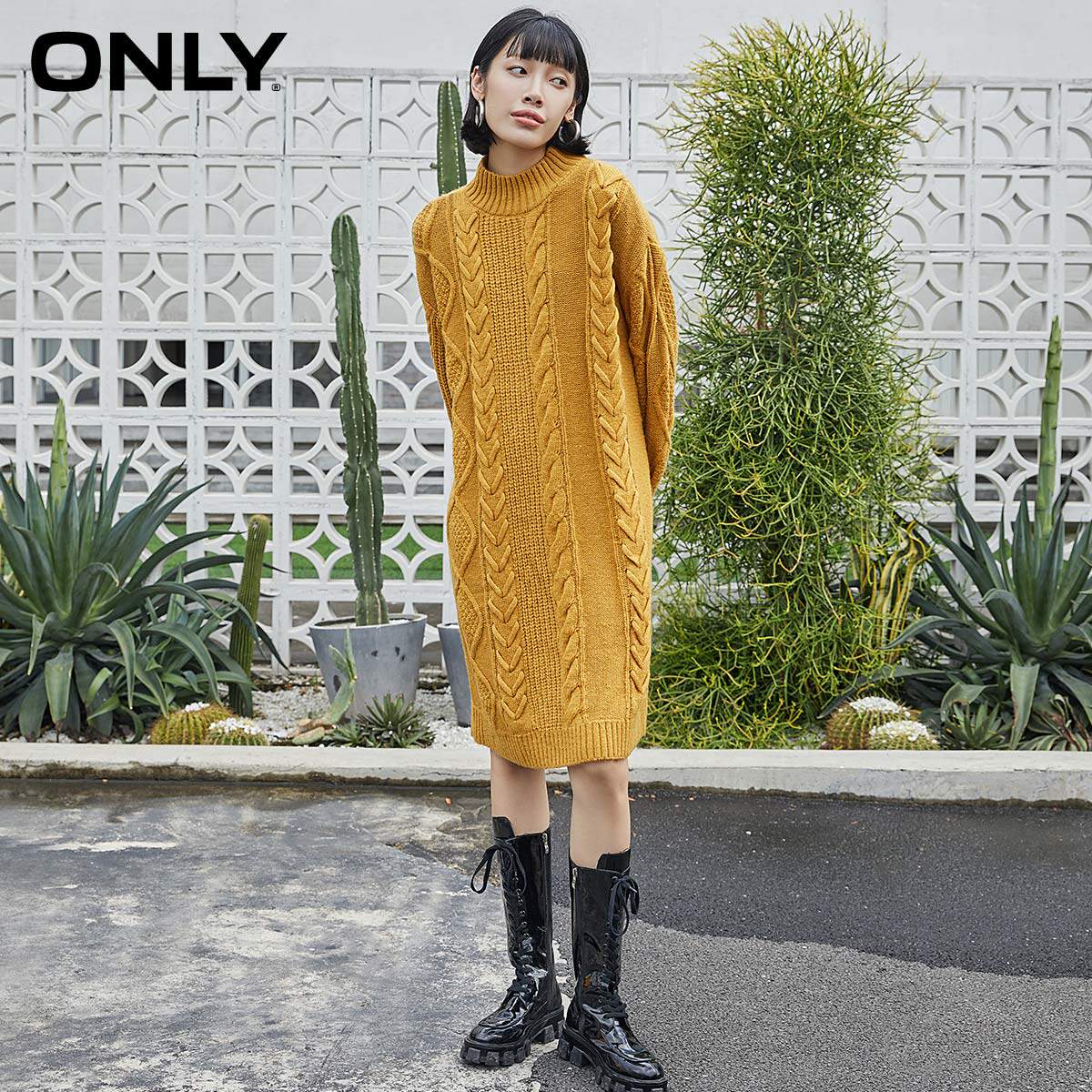 only奥莱春夏百搭气质长袖连衣裙 ONLYoutlets店连衣裙
