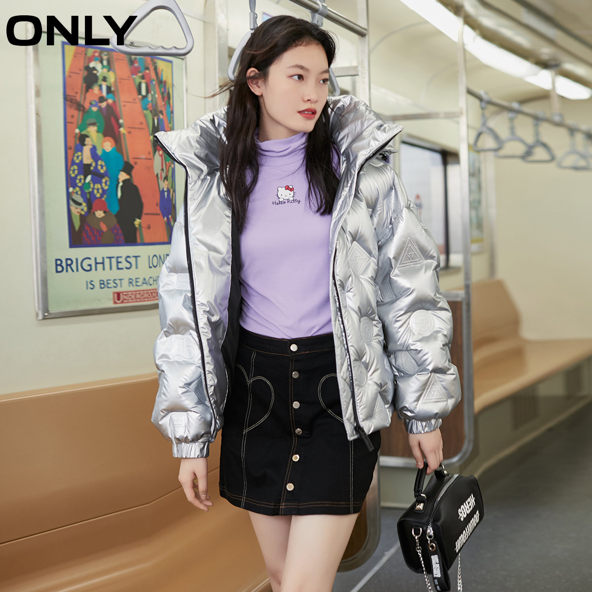 only冬季新款潮流宽松字母羽绒服 ONLYoutlets店羽绒服