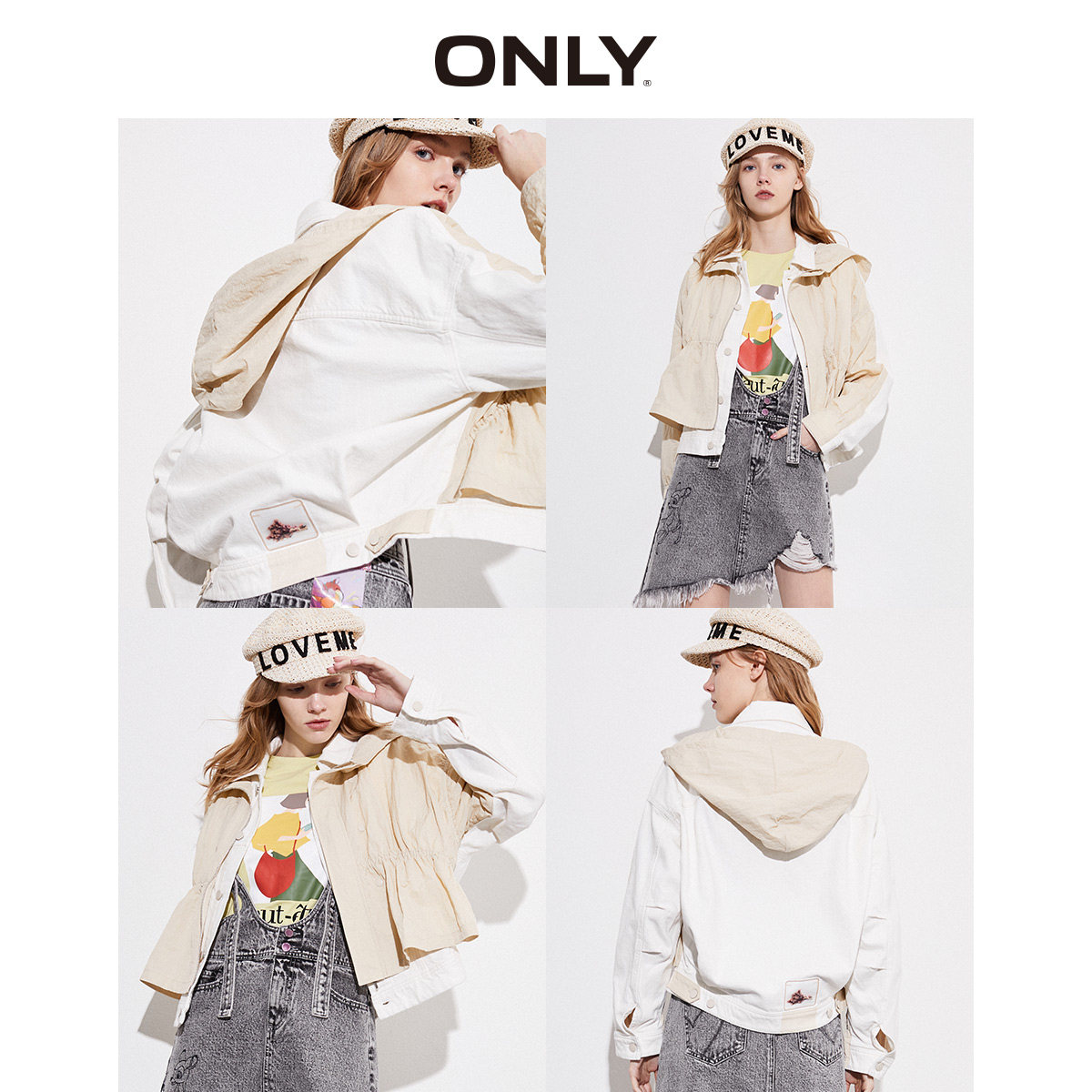 only奥莱秋季新款连帽收腰短款拼接 ONLYoutlets店风衣