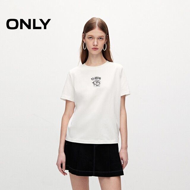 Summer simple embroidered pure cotton fitted round neck right shoulder short sleeve T-shirt for women