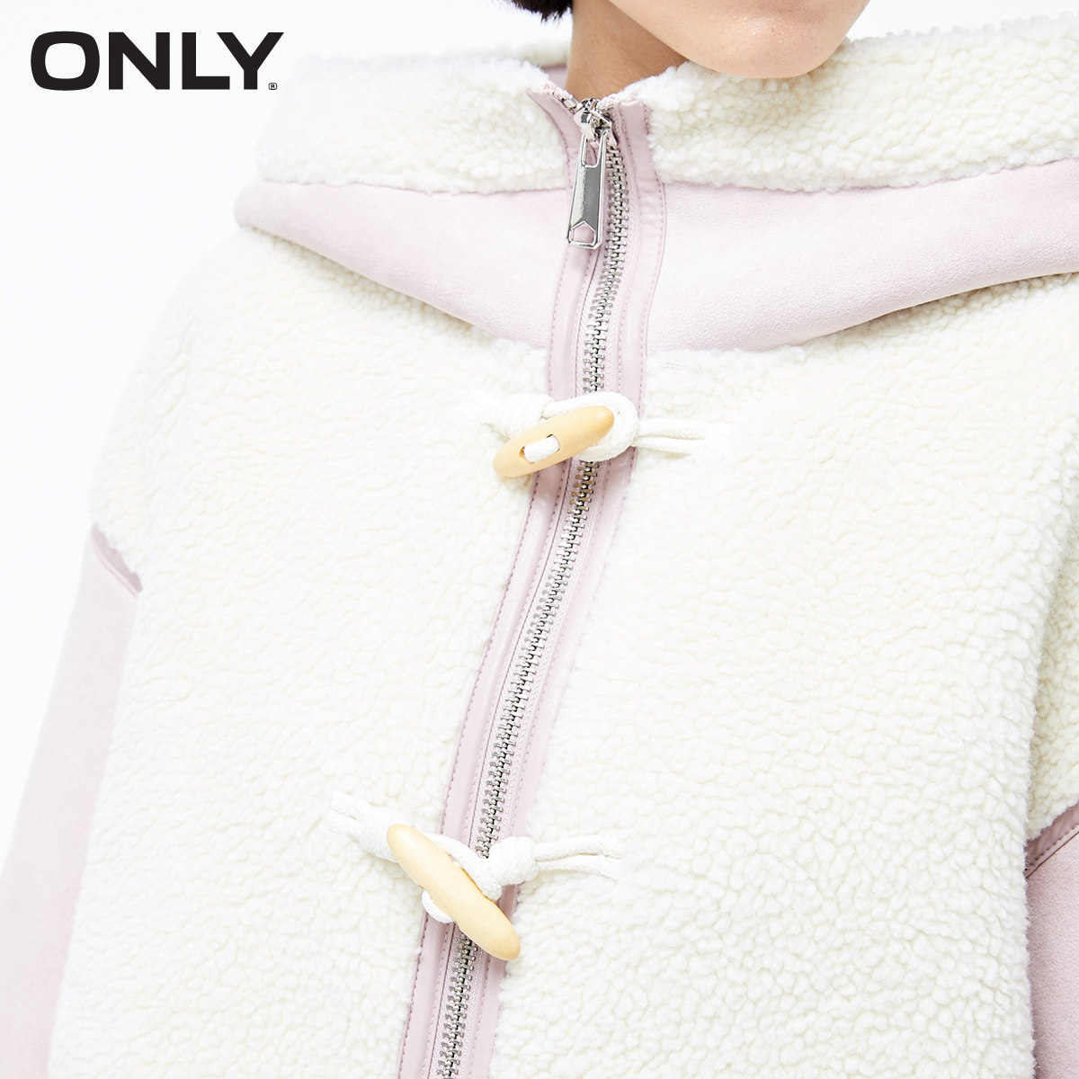 only奥莱小香风拼接仿羊羔绒女棉服 ONLYoutlets店棉衣/棉服