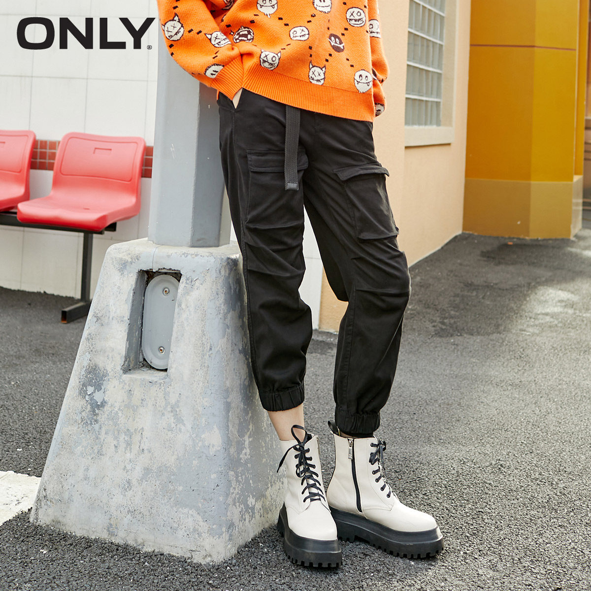 only奥莱复古工装风宽松直筒休闲裤 ONLYoutlets店休闲裤