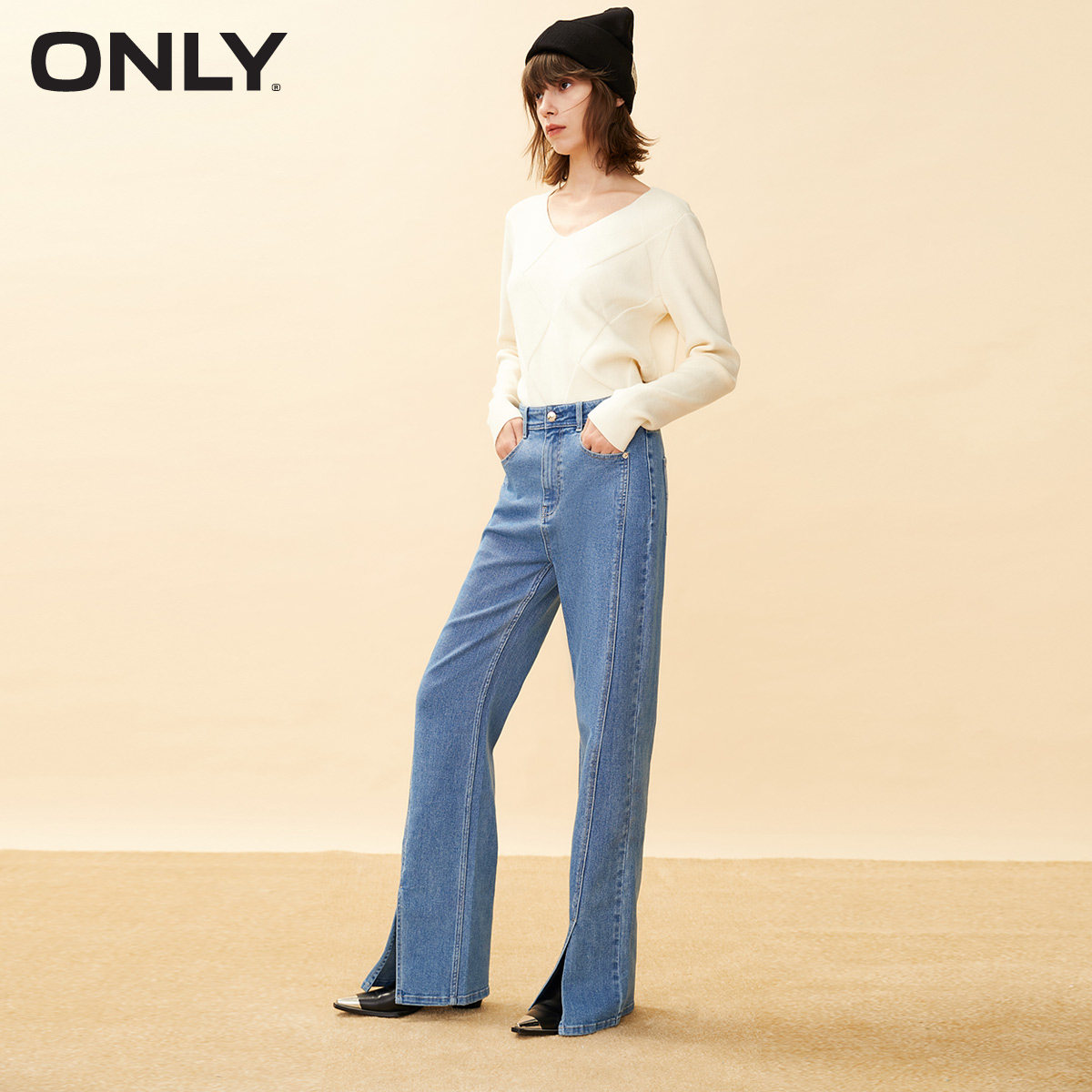 only2021冬季新款高腰直筒牛仔裤 ONLYoutlets店牛仔裤