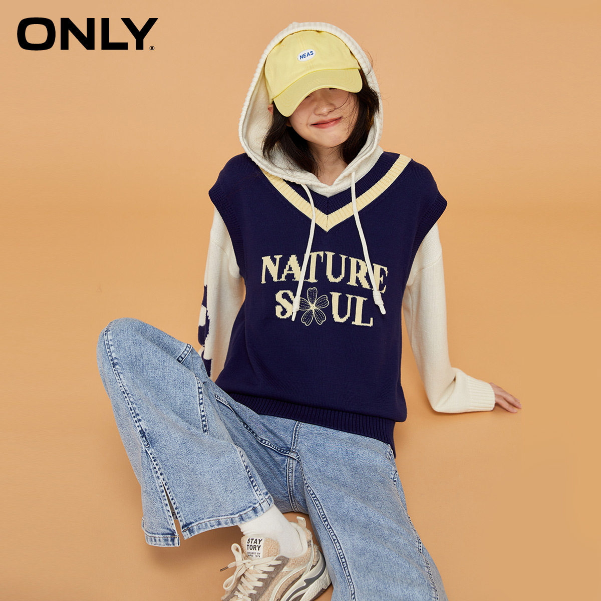 only奥莱春季时尚百搭字母设计马甲 ONLYoutlets店毛针织衫