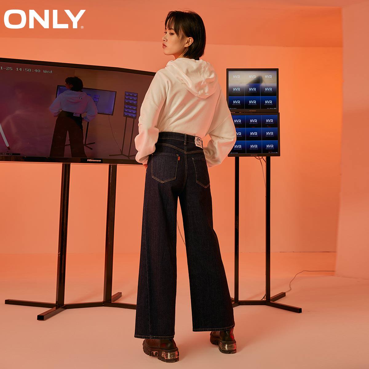 only奥莱春季新款高腰显瘦牛仔裤 ONLYoutlets店牛仔裤