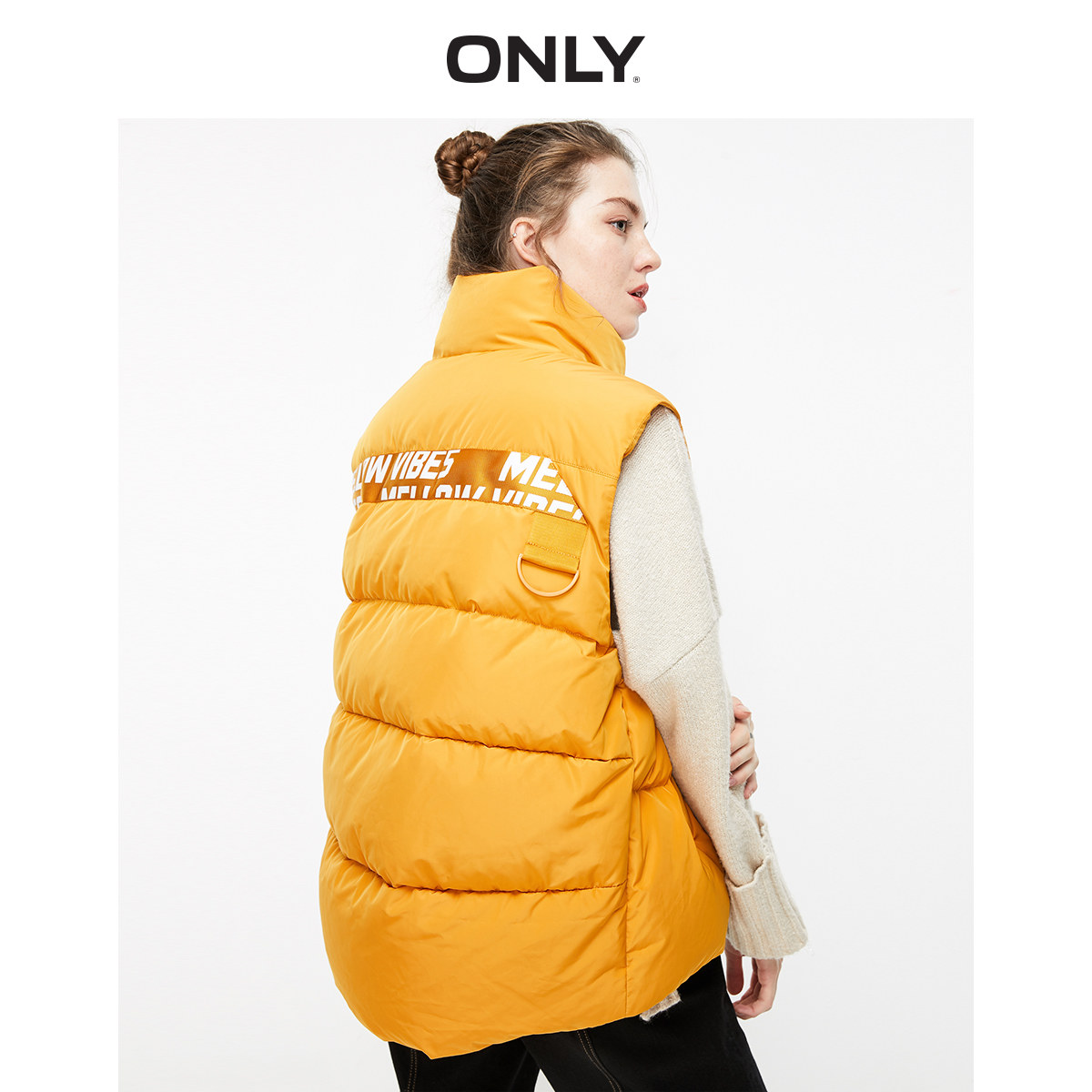 only奥莱秋季新款宽松字母修身马甲 ONLYoutlets店羽绒服