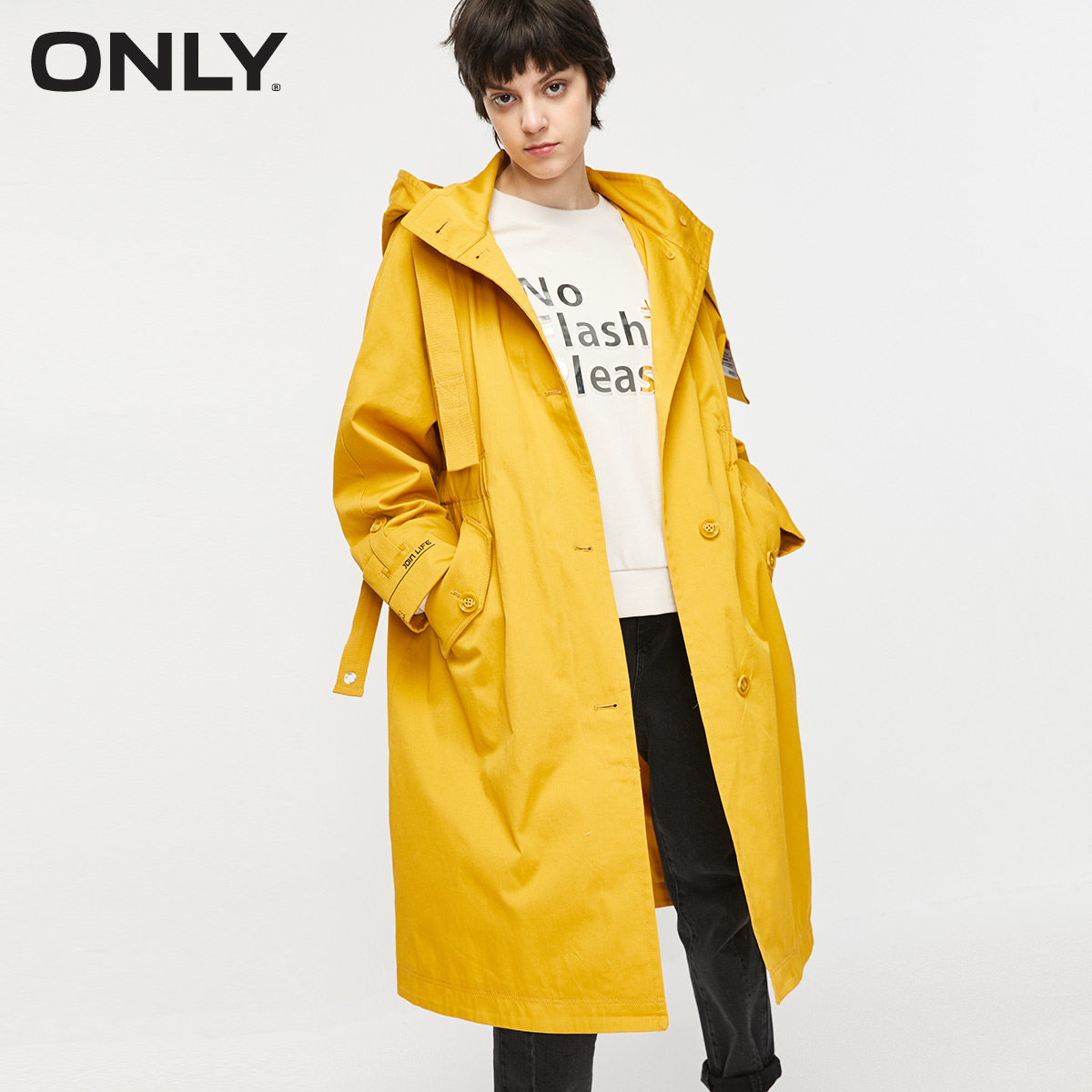 only奥莱秋季新款宽松长款连帽风衣 ONLYoutlets店风衣