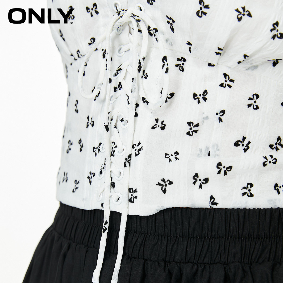 only奥莱春季新款泡泡袖系带雪纺衫 ONLYoutlets店蕾丝衫/雪纺衫