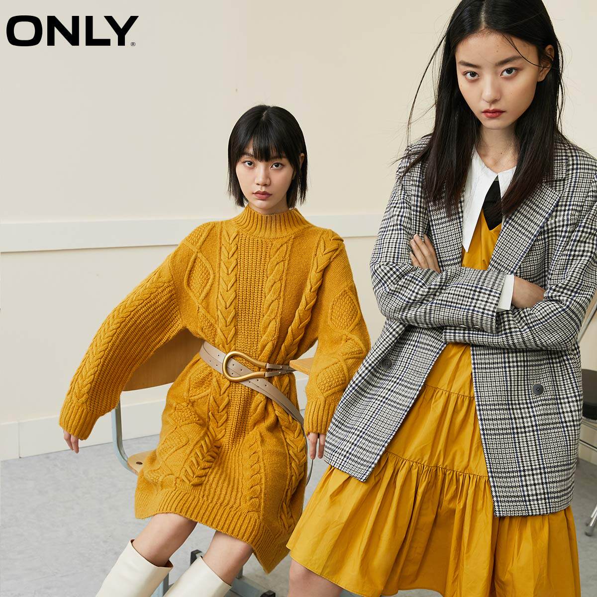 only奥莱春夏百搭气质长袖连衣裙 ONLYoutlets店连衣裙