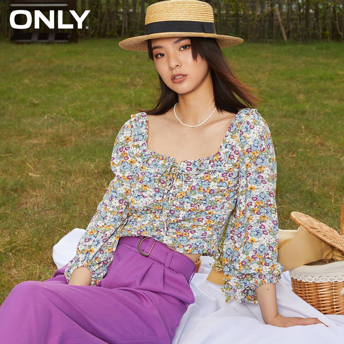 only奥莱春季碎花仙女短款雪纺衫 ONLYoutlets店蕾丝衫/雪纺衫