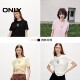 Summer simple embroidered pure cotton fitted round neck right shoulder short sleeve T-shirt for women