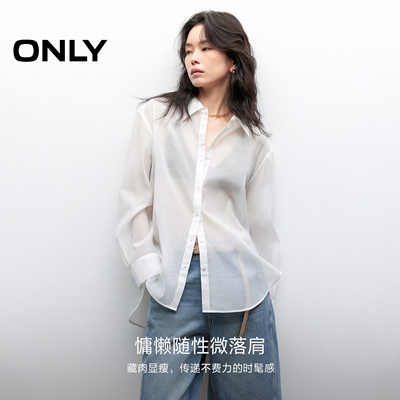 ONLY宽松落肩轻薄翻领长袖衬衫
