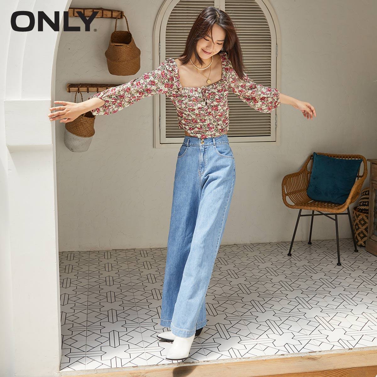 only奥莱春季碎花仙女短款雪纺衫 ONLYoutlets店蕾丝衫/雪纺衫