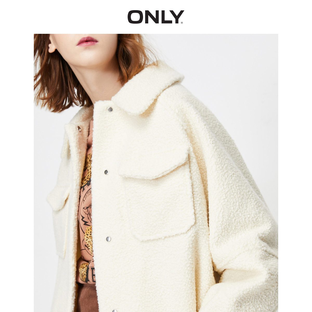 only奥莱秋季新款仿羊羔毛短款棉服 ONLYoutlets店棉衣/棉服
