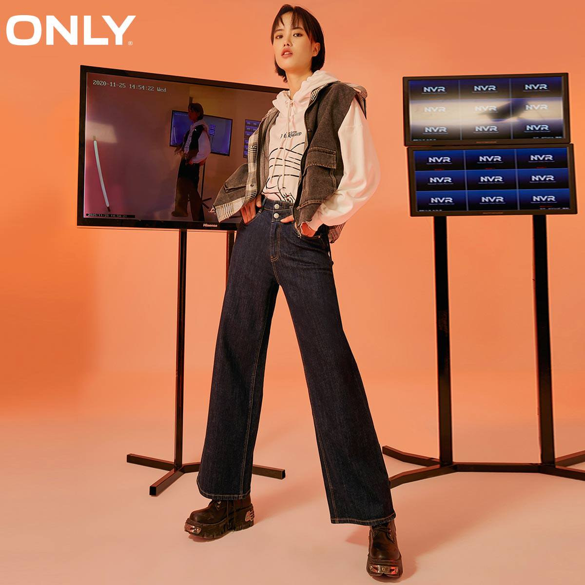 only奥莱春季新款高腰显瘦牛仔裤 ONLYoutlets店牛仔裤