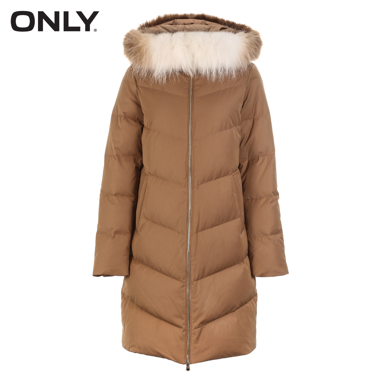 only冬季新款连帽中长款羽绒服 ONLYoutlets店羽绒服