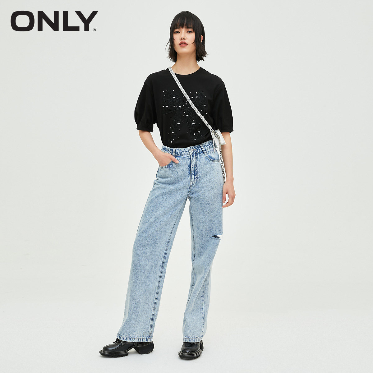 only奥莱春季宽松舒适百搭纯色t恤 ONLYoutlets店T恤