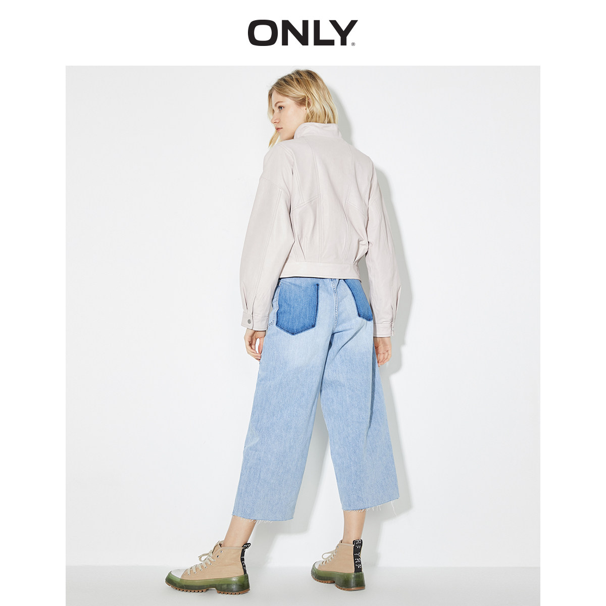 only冬季新款绵羊皮字母飘带皮衣 ONLYoutlets店皮衣