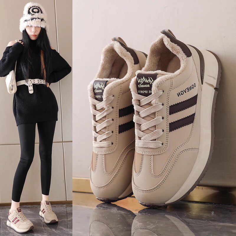 踩屎感真皮加绒运动鞋女2025新款冬季防水防滑保暖百搭二棉阿甘鞋,淘宝优惠券,粉丝福利购,淘宝优惠卷