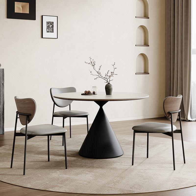 洞石岩板圆桌中古风华尔兹圆形岩板餐桌椅简约小户型家用餐厅桌子,淘宝优惠券,粉丝福利购,淘宝优惠卷