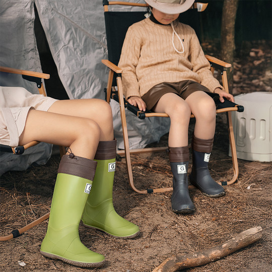 Foldable parent-child long tube rain boots