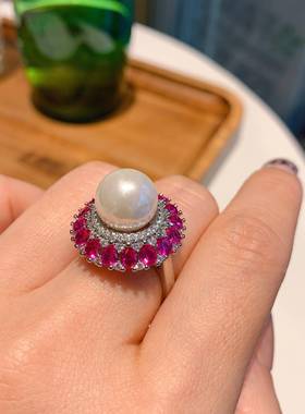 Pearl earrings ring necklace three-piece set珍珠耳环项链戒指