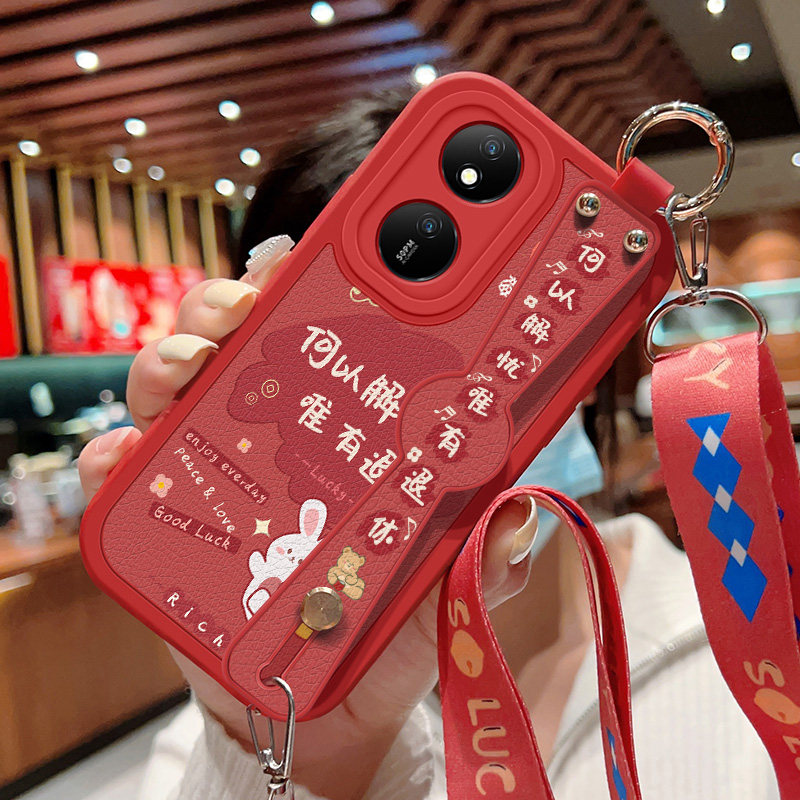 适用华为荣耀Play8T手机壳防摔play8tpro祝福文字Honor可斜挎腕带Play7T卡通保护套Pro镜头全包边软壳女新款