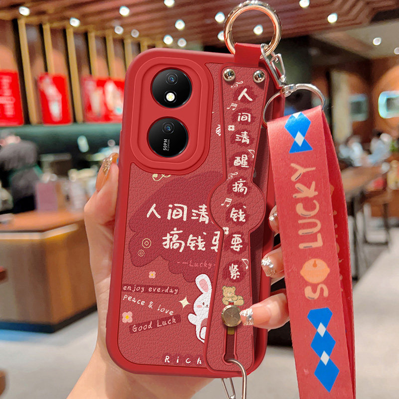 适用华为荣耀Play8T手机壳防摔play8tpro祝福文字Honor可斜挎腕带Play7T卡通保护套Pro镜头全包边软壳女新款