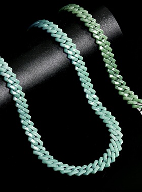 A货翡翠蓝水豆绿嘻哈古巴链手链