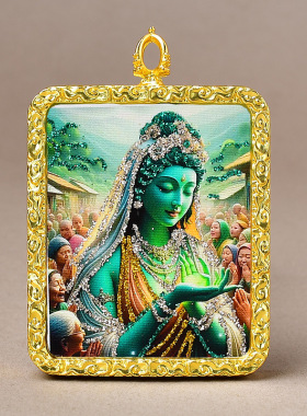 藏式唐卡吊坠扎基拉姆方形钛钢