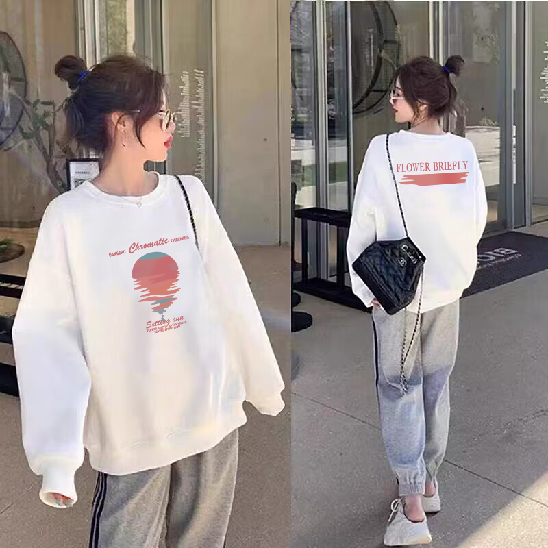 高级感超好看oversize卫衣外套女秋冬加绒宽松大码后背印花上衣白 - 图2