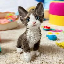 Pure breeds German curly cat blue eyed young cat high IQ not dropping hair pure blue black and white open face red tiger spotted level descent