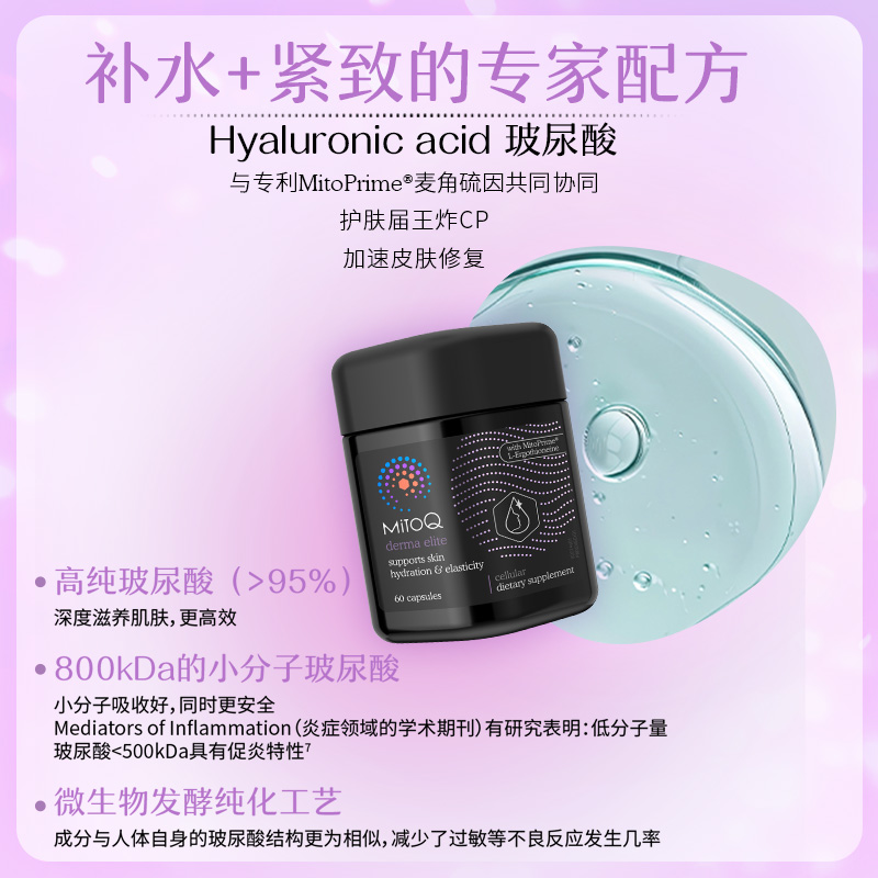 MITOQ麦角硫因御时胶囊pqq口服玻尿酸胶原蛋白肽60粒进口保健品