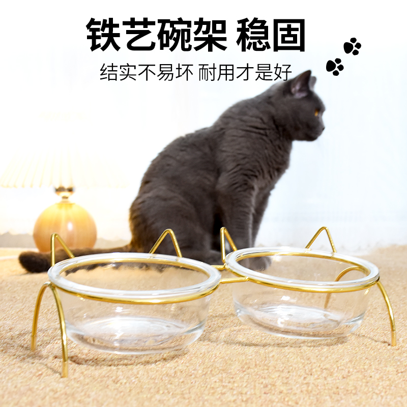 猫碗保护颈椎高脚猫陶瓷食盆幼猫护颈斜口双碗狗碗防打翻猫咪用品 - 图2