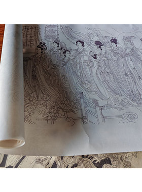 87八十七神仙卷宣纸白描吴道子工笔画国画仿古加厚熟宣纸打印底稿
