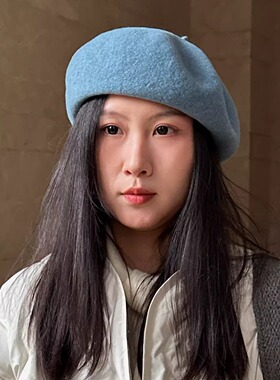 秋冬紫色帽子女洋气显脸小贝雷帽
